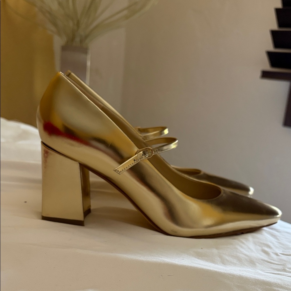 Marc Fisher Gold Block Heel Mary Janes